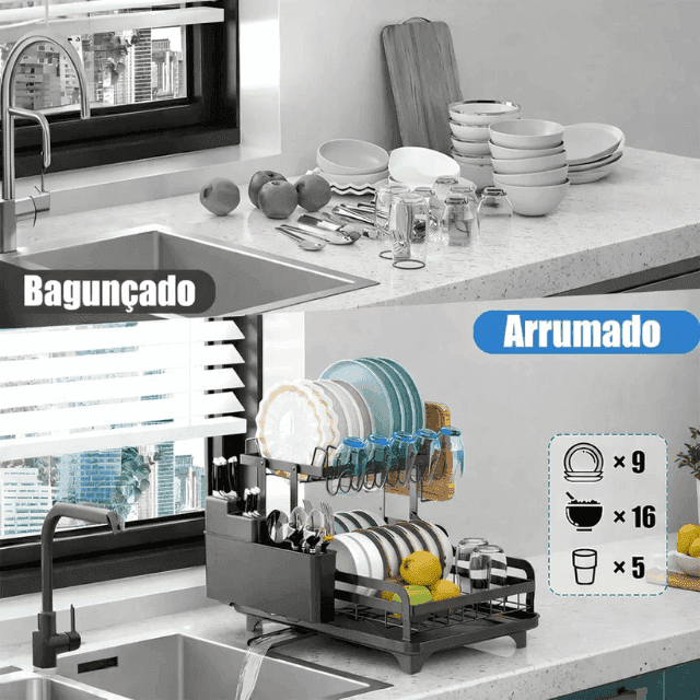 Escorredor de Aço Inox Multifuncional com Kit de Utensílios de Cozinha, foto 3