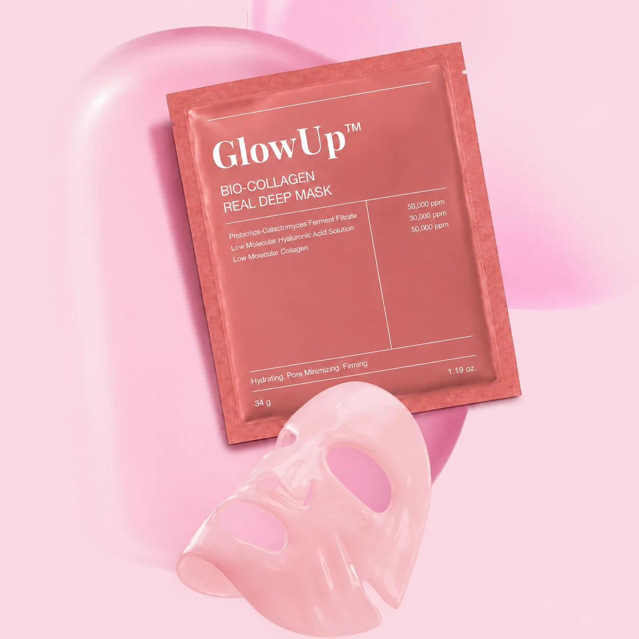 Sachê da máscara GlowUp com a máscara em gel